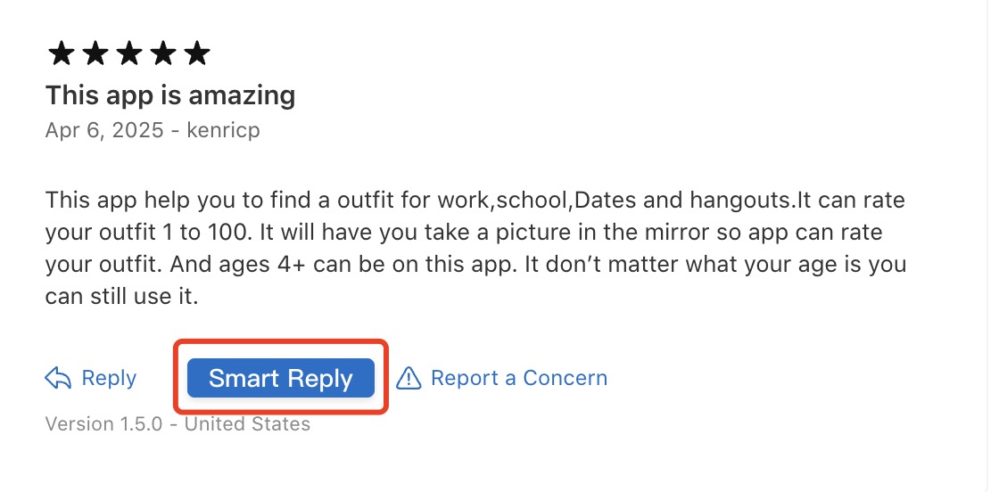 Smart reply button feature in App Review Manager